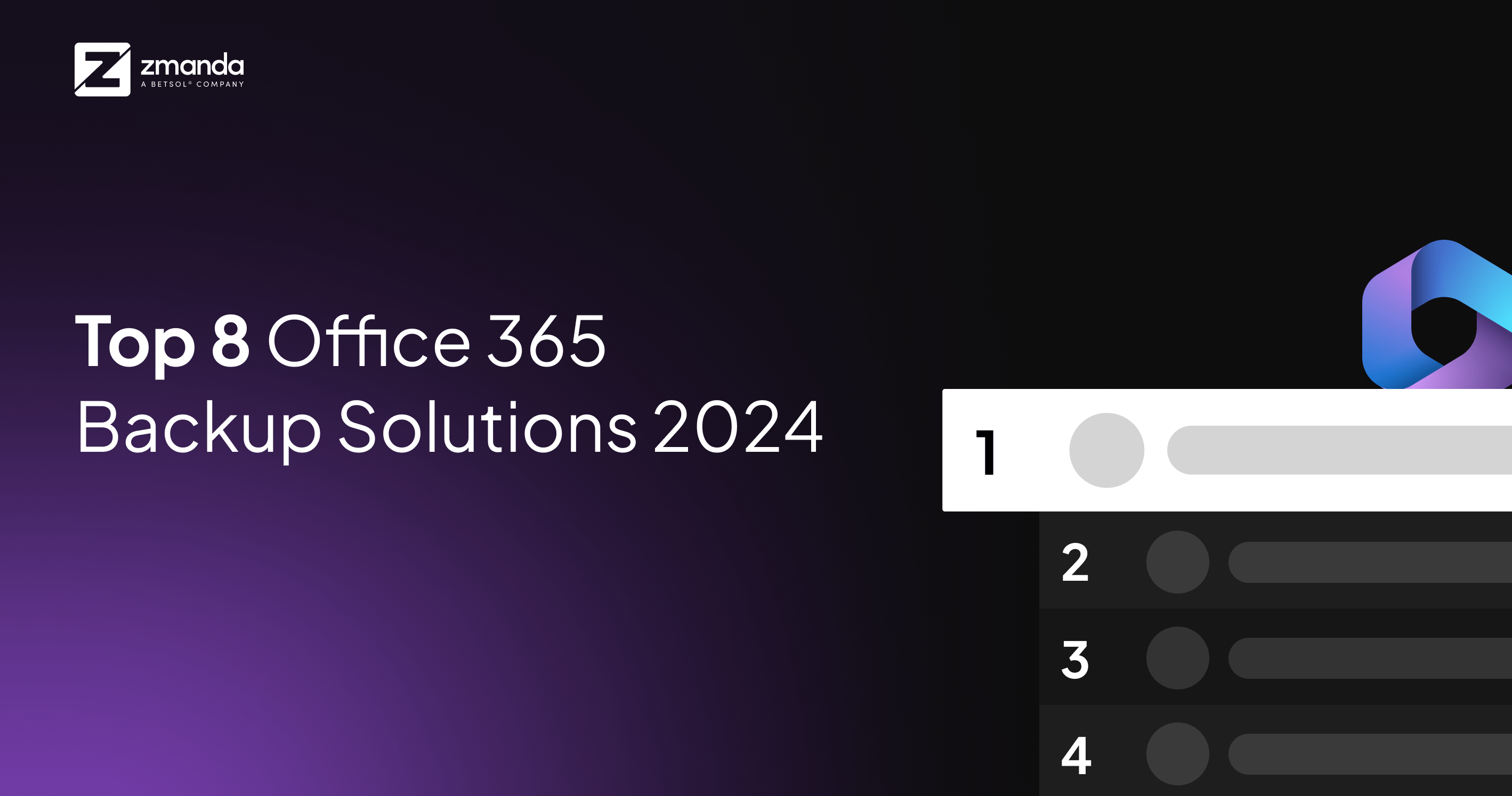 An image that says top 8 office 365 backup solutions 2024, it also has an M365 logo and a backup solution topping the charts